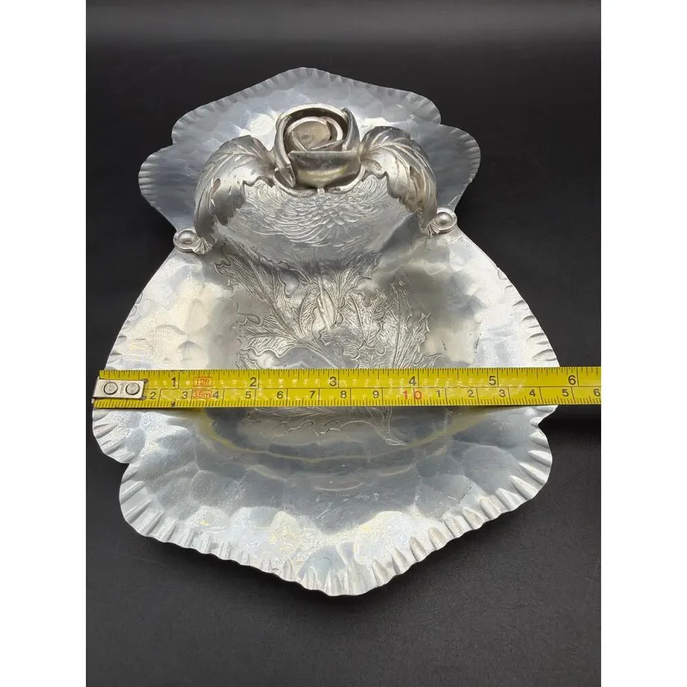 Continental Silverlook 754 Double Candy Nut Dish Rose Handle Aluminum Vintage